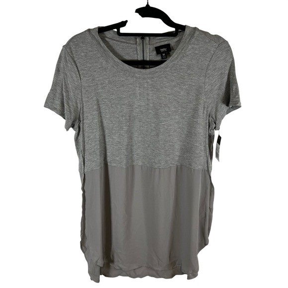 Mossimo Tops - Mossimo Womens Gray Mixed Media Short Sleeve Back Zip Blouse Top Size Medium NWT